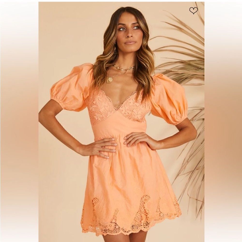 Indikah Elegant Orange Lace Trim Dress, M
